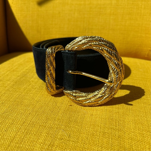 Vintage Linda Allard for Ellen Tracy Navy Blue Suede Belt - Size M - Picture 2 of 3